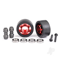 Wheels, wheelie bar, 6061-T6 aluminium (Red-anodised) (2)/ axle, wheelie bar, 6061-T6 aluminium (2) / 10x15x4 ball bearings (4)