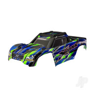 Body, X-Maxx, Green (painted, decals applied) (assembled with front & rear body mounts, rear body support, and tailgate protector)