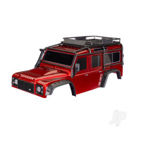 Body, Land Rover Defender, Red (complete with ExoCage, fuel canisters, jack, spare tyre mount & clipless mounting)