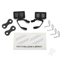 Mirrors, side, Black (left & right) / retainers (2 pcs) / Body clips (4 pcs) (fits #8010 Body)