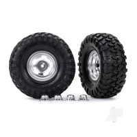 Wheels & Tyres, Assembled, Glued (2.2in Satin Chrome wheels, Canyon Trail 5.3 x 2.2in Tyres) (2)/ centre caps (2) (requires #8255A extended thread stub axle)