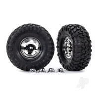 Wheels & Tyres, Assembled, Glued (2.2in Chrome wheels, Canyon Trail 5.3 x 2.2in Tyres) (2)/ centre caps (2)/ decal sheet (requires #8255A extended thread stub axle)