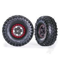 Wheels & Tyres, Assembled, Glued (TRX-4 Sport 2.2in Grey, Red beadlock style wheels, Canyon Trail 5.3x2.2in Tyres) (2 pcs)