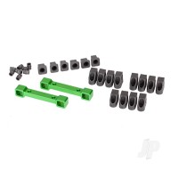 Mounts, suspension arms, aluminium (Green-anodised) (Front & Rear) / hinge pin retainers (12 pcs) / inserts (6 pcs)