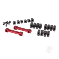 Mounts, suspension arms, aluminium (Red-anodised) (Front & Rear) / hinge pin retainers (12 pcs) / inserts (6 pcs)
