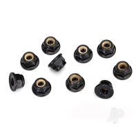 Nuts, 4mm flanged nylon locking, serrated (Black) (10 pcs)