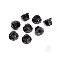 Nuts, 5mm flanged nylon locking (Steel, Black serrated) (8 pcs)