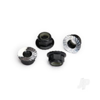 Nuts, 5mm flanged nylon locking (Aluminium, Black-anodised, serrated) (4 pcs)