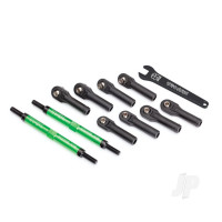 Toe links, E-Revo VXL (Tubes Green-anodised, 7075-T6 aluminium, stronger than Titanium) (144mm) (2 pcs) / rod ends, assembled with Steel hollow balls (8 pcs) / aluminium wrench, 10mm (1pc)