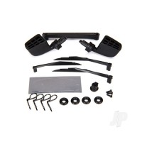 Mirrors, side, Black (left & right) / o-rings (4 pcs) / windshield wipers, left, right, & Rear / wiper retainers (2 pcs) / Body clips (4 pcs) / 1.6x5 BCS (self-tapping) (3 pcs)
