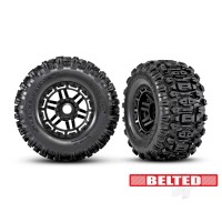 Wheels & Tyres, Assembled, Glued (Black wheels, belted Sledgehammer All-Terrain tyres, dual profile (2.9in outer, 3.8in inner), foam inserts) (2) (17mm splined) (TSM rated)
