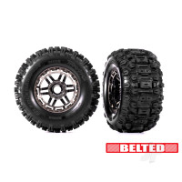 Wheels & Tyres, Assembled, Glued (Black Chrome wheels, belted Sledgehammer All-Terrain tyres, dual profile (2.9in outer, 3.8in inner), foam inserts) (2) (17mm splined) (TSM rated)