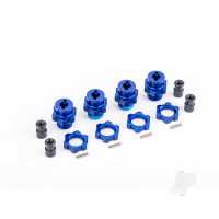 Wheel hubs, splined, 17mm, short (Blue-anodised) (4) / wheel nuts, splined, 17mm (Blue-anodised) (4) / hub retainer M4 X 0.7 (4) / axle pin (4) (for use with #9080 upgrade kit)