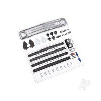 Grille, Chevrolet Blazer (1969 - 1970)/ grille retainers (5)/ headlight housing (2)/ headlight lens (2)/ turn signal lens (2)/ hood emblem/ hood emblem mount/ 2.6x8 BCS (5)/ 2.5x6 BCS (4)/ 1.6x5 BCS (self-tapping) (2) (fits #9112 body)