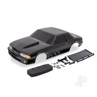 Body, Ford Mustang, Fox Body, Black (painted, decals applied) (includes side mirrors, wing, wing retainer, rear body mount posts, foam body bumper, & mounting hardware)