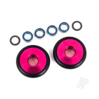 Wheels, wheelie bar, 6061-T6 aluminium (Pink-anodised) (2) / 5x8x2.5mm ball bearings (4) / o-rings (2) / 5x8x0.3mm TW (2)