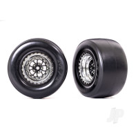 Wheels & Tyres, Assembled, Glued (Weld Chrome with Black wheels, Mickey Thompson ET Drag Slicks, smoke, foam inserts) (rear) (2 pcs)