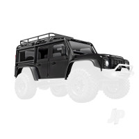 Body, Land Rover Defender, complete, Black (includes grille, side mirrors, door handles, fender flares, windshield wipers, spare Tyre mount, & clipless mounting)