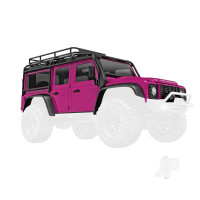 Body, Land Rover Defender, complete, Pink (includes grille, side mirrors, door handles, fender flares, windshield wipers, spare Tyre mount, & clipless mounting)