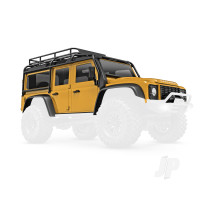Body, Land Rover Defender, complete, Tan (includes grille, side mirrors, door handles, fender flares, fuel canisters, jack, spare Tyre mount, & clipless mounting) (requires #9734 front & rear bumpers)