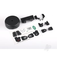 Grille/ mirrors, side (left & right)/ spare Tyre cover/ light retainers, body (front & rear, left & right)/ decal sheet (fits #9712 body)