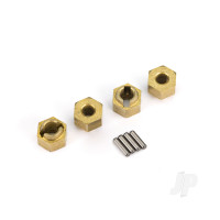 Wheel hubs, 7mm hex (brass) (4 pcs) / axle pins (8 pcs)