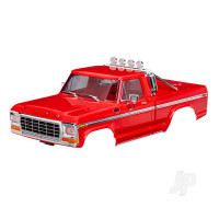 Body, Ford F-150 Truck (1979), complete, Red (includes grille, side mirrors, door handles, roll bar, windshield wipers, side trim, & clipless mounting) (requires #9834 front & rear bumpers)