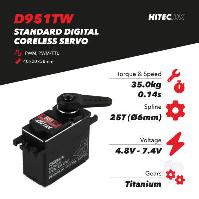 D951TW Standard Digital Coreless Servo 68g 35kg/0.14s 4.8V - 7.4V