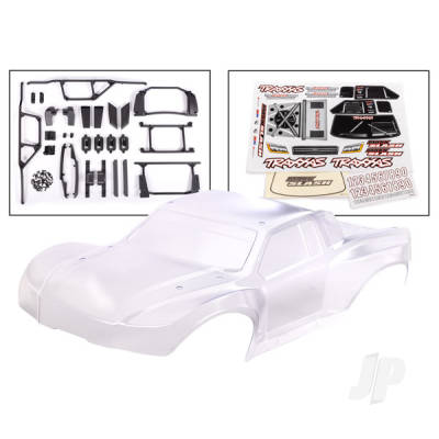 Body, Maxx Slash (Clear, requires painting)/ window masks/ decal sheet (includes body support, body plastics, latches, & hardware for clipless mounting)