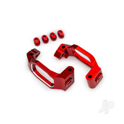 Caster blocks, 6061-T6 aluminium (red-anodised), left & right, 4x22mm pin (4), 3x10mm BCS (with threadlock) (4), retainers (4)
