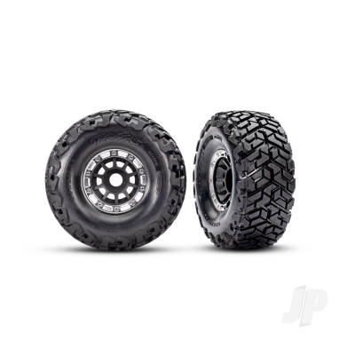 Wheels & Tyres, Assembled, Glued, left (1), right (1) (Black with Satin beadlock wheels, Maxx Slash belted tyres, foam inserts) (17mm splined) (TSM rated)