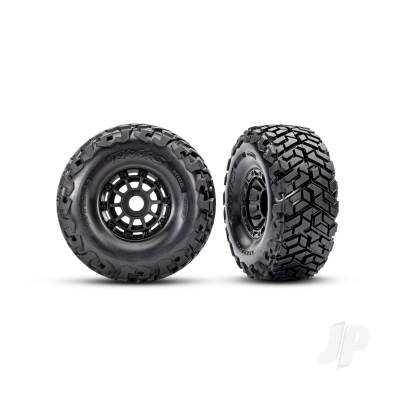 Wheels & Tyres, Assembled, Glued, left (1), right (1) (Black wheels, Maxx Slash belted tyres, foam inserts) (17mm splined) (TSM rated)