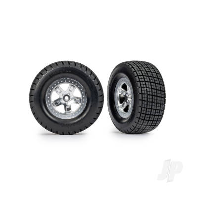 Wheels & Tyres, Assembled, Glued (SCT, Satin Chrome wheels, beadlock type (dual profile 2.2in outer 3.0in inner, Hoosier tyres, foam inserts) (2) (4WD front/rear, 2WD rear only)