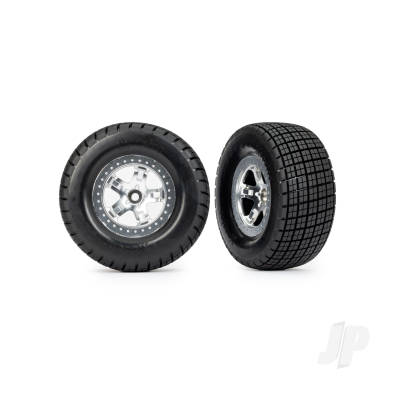 Wheels & Tyres, Assembled, Glued (SCT, Satin Chrome wheels, beadlock type (dual profile 2.2in outer 3.0in inner, Hoosier tyres, foam inserts) (2) (2WD front)