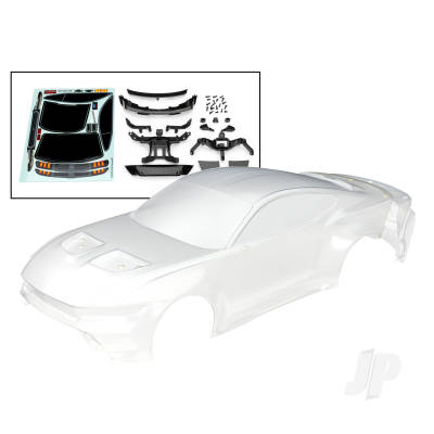 Body, Ford Mustang (Clear, trimmed, requires painting) / decal sheet (includes side mirrors, spoiler, grilles, vents, hardware, & clipless mounting)