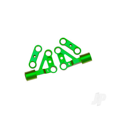 Suspension arms, upper, front, 6061-T6 aluminium (Green-anodised) (left & right) / 2.5x5mm BCS (with threadlock) (2 pcs)