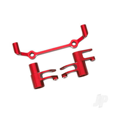 Steering bellcranks, drag link (Red-anodised 6061-T6 aluminium) / 5x8x2.5mm ball bearings (2) / 6x10x3mm ball bearings (2) / hardware