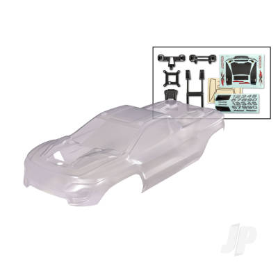 Body, Mini XRT (clear, requires painting) / window masks / decal sheet (includes front & rear body latches, hardware) (for clipless mounting)