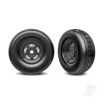 Wheels & Tyres, assembled, glued (Pro Scale Sand Car black chrome wheels, dual profile tyres (3.2" outer, 4.9" inner), foam inserts) (front) (1 left, 1 right)