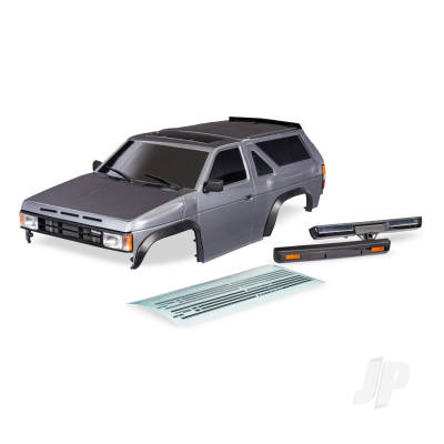 Body, Nissan Pathfinder (1988), complete, silver (painted, decals applied) (includes grille, side mirrors, door handles, windshield wipers, front & rear bumpers, clipless mounting) (requires #8080X inner fenders)