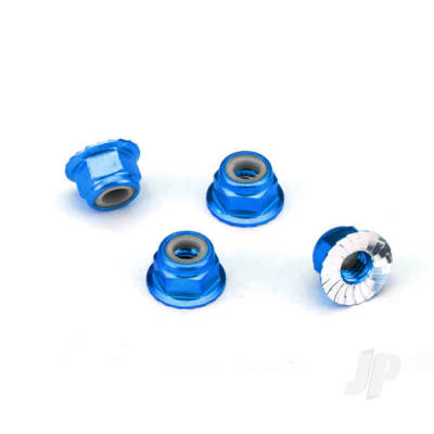 Nuts, aluminium, flanged, serrated (4mm) (Blue-anodised) (4 pcs)