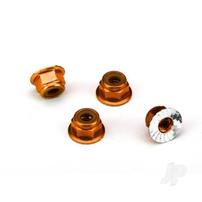 Nuts, aluminium, flanged, serrated (4mm) (Orange-anodised) (4 pcs)