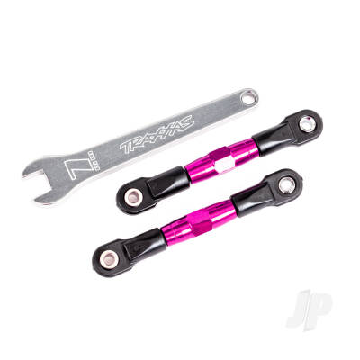 Camber links, rear (Tubes Pink-anodised, 7075-T6 aluminium, stronger than Titanium) (2) (assembled with rod ends and hollow balls) / aluminium wrench (1) (fits Drag Slash)