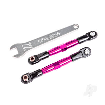 Camber links, front (Tubes Pink-anodised, 7075-T6 aluminium, stronger than Titanium) (2) (assembled with rod ends and hollow balls) / aluminium wrench (1) (fits Drag Slash)