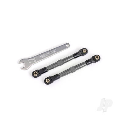 Toe links, front (Tubes Charcoal Grey-anodised, 7075-T6 aluminium, stronger than Titanium) (2) (assembled with rod ends and hollow balls) / aluminium wrench (1) (fits Drag Slash)