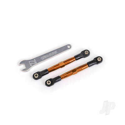 Toe links, front (Tubes Orange-anodised, 7075-T6 aluminium, stronger than Titanium) (2) (assembled with rod ends and hollow balls) / aluminium wrench (1) (fits Drag Slash)