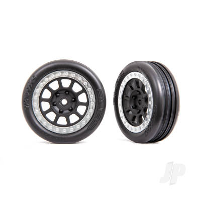 Wheels & Tyres, Assembled (2.2in Graphite Grey, Satin Chrome beadlock wheels, Alias ribbed 2.2in Tyres) (2) (Bandit front, medium compound with foam inserts)