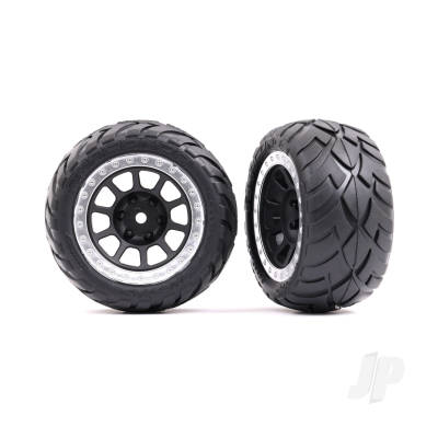 Wheels & Tyres, Assembled (2.2in Graphite Grey, Satin Chrome beadlock wheels, Anaconda 2.2in Tyres with foam inserts) (2) (Bandit rear)