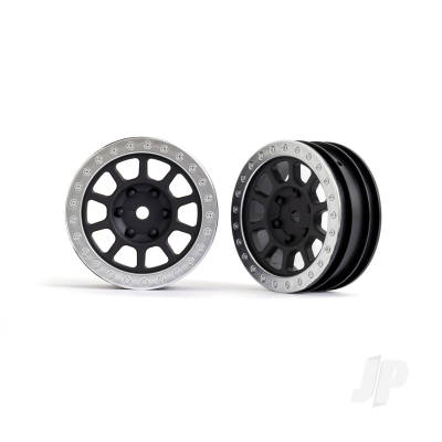 Wheels, 2.2in (Graphite Grey, Satin Chrome beadlock) (2) (Bandit front)