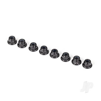 Nuts, 3mm nylon locking, flanged, Black (8)